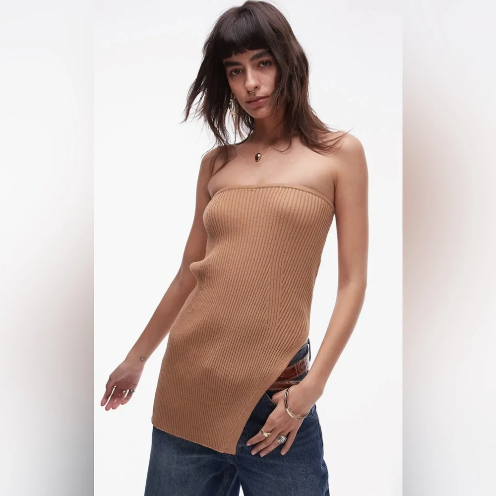 NWT [TopShop] Ribbed Sweater Strapless Convertible Top/Skirt in Camal Women’s S - Picture 2 of 13
